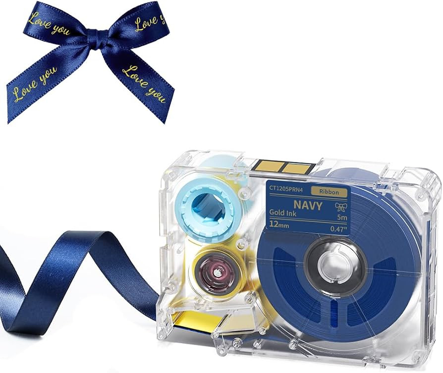 Phomemo A30 P15 Exclusive Embellish Gold Print on Navy Satin Ribbon, Fabric Ribbons for Gift Wrap... | Amazon (US)