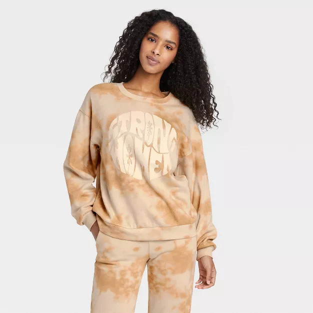 Women's Strong Women Graphic Sweatshirt - Tan Tie-Dye | Target