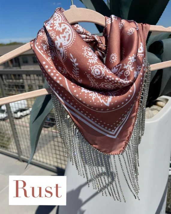 Silk Bandana With Rhinestone Fringe | Etsy | Etsy (US)