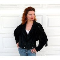 Vintage Black Suede Fringe Jacket Southwestern Biker Style | S/M | Etsy (US)