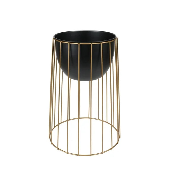 Mainstays Axel 16" x 16" x 22.25" Round Black and Gold Metal Planter | Walmart (US)