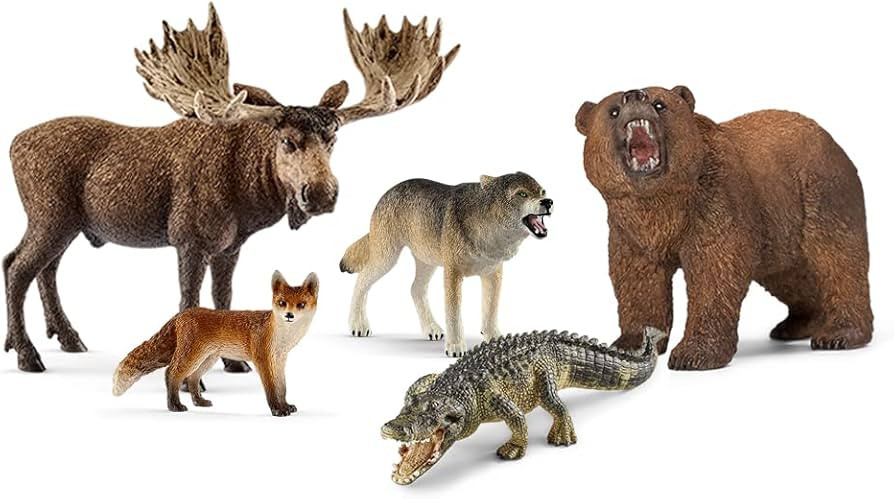 Schleich Wild Life - 5PC North American Animal Figurine Bundle - Realistic Moose, Wolf, Fox, Alli... | Amazon (US)