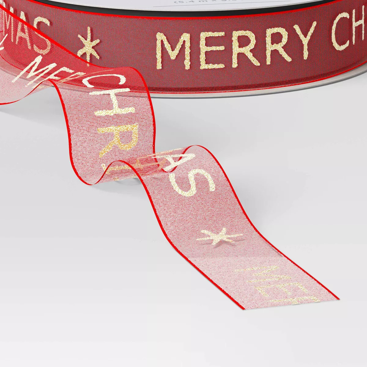18' Christmas Fabric Ribbon Merry Christmas on Red Sheer - Wondershop™ | Target