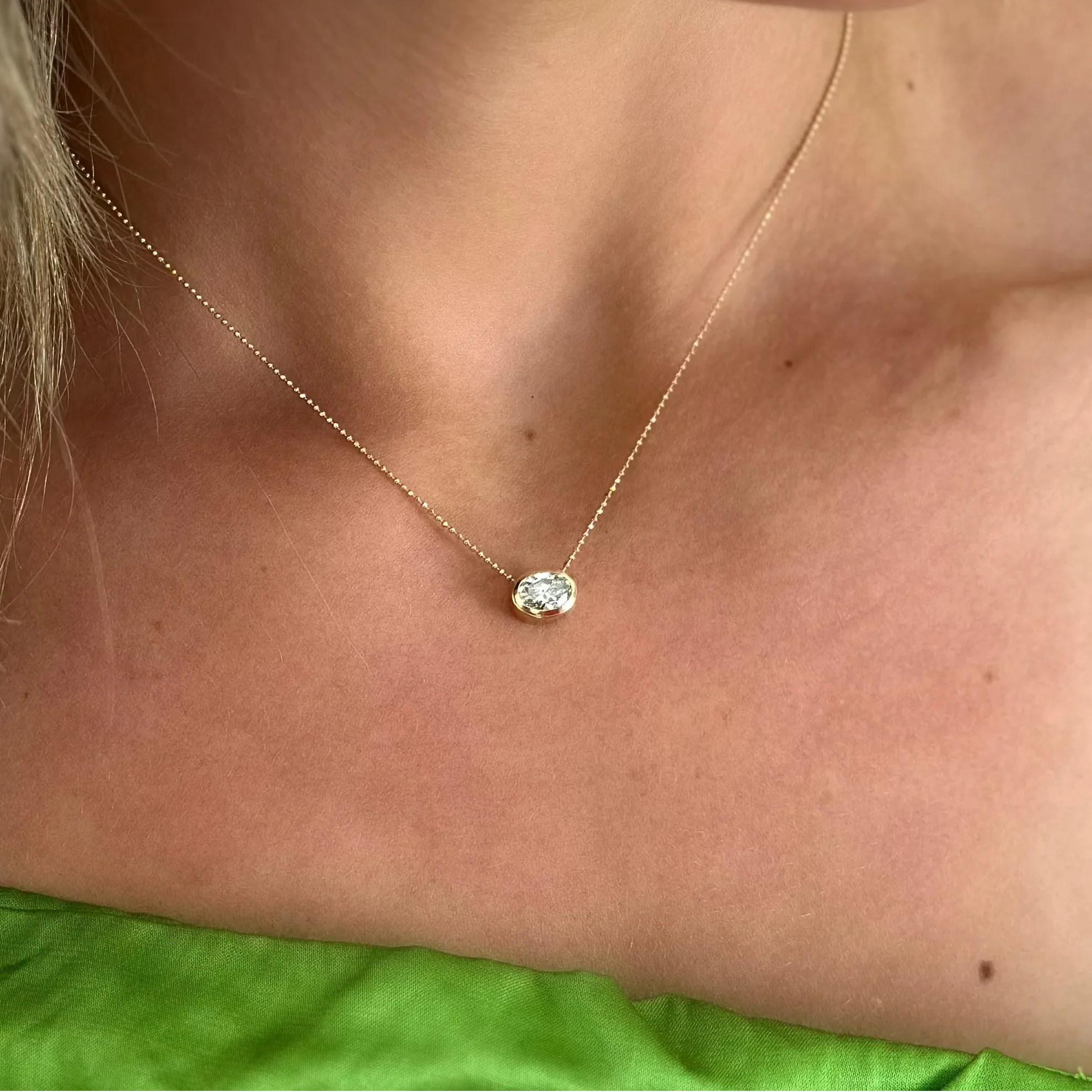 10K East-West Oval Bezel Solitaire Necklace | Embark Fine Jewelry