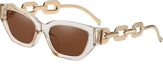Dollger Retro Cat Eye Sunglasses for Women Hexagon Narrow Rectangle Frame Metal Chain Arm Luxury ... | Amazon (US)