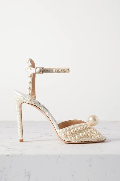 Jimmy Choo - Sacora 100 Faux Pearl-embellished Satin Sandals - White | NET-A-PORTER (US)