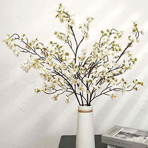 Artificial Flowers Faux Plum Cherry Blossom Branches Fake Long Flower Stems for Home Wedding Party D | Amazon (US)