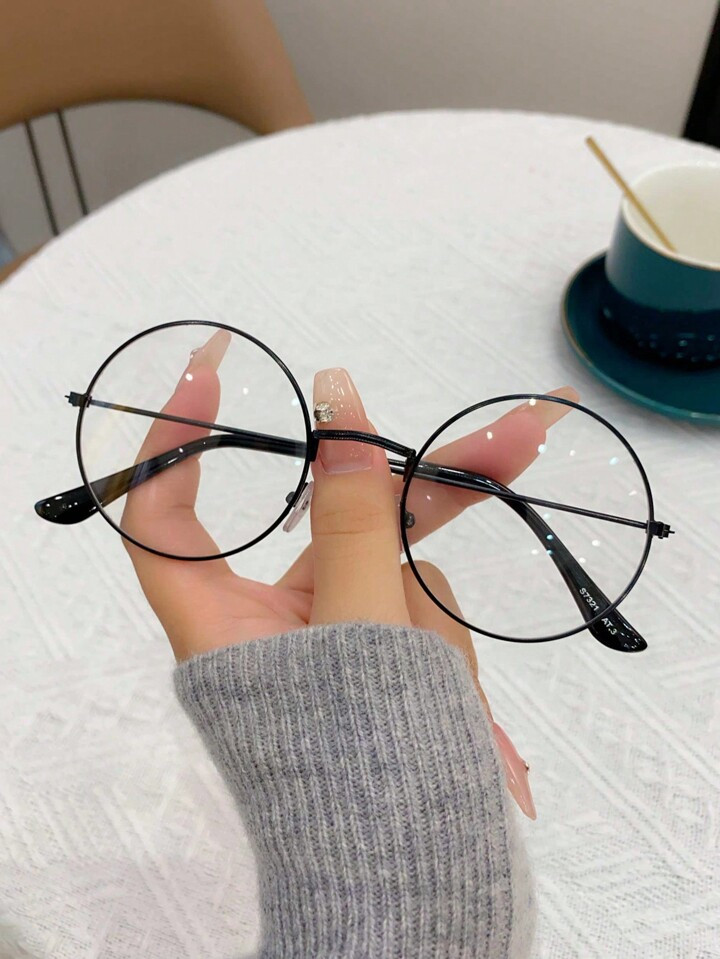 1pc Men's Round Fashionable Metal Frame Clear Lens Glasses For Daily Wear And Photography Clear G... | SHEIN