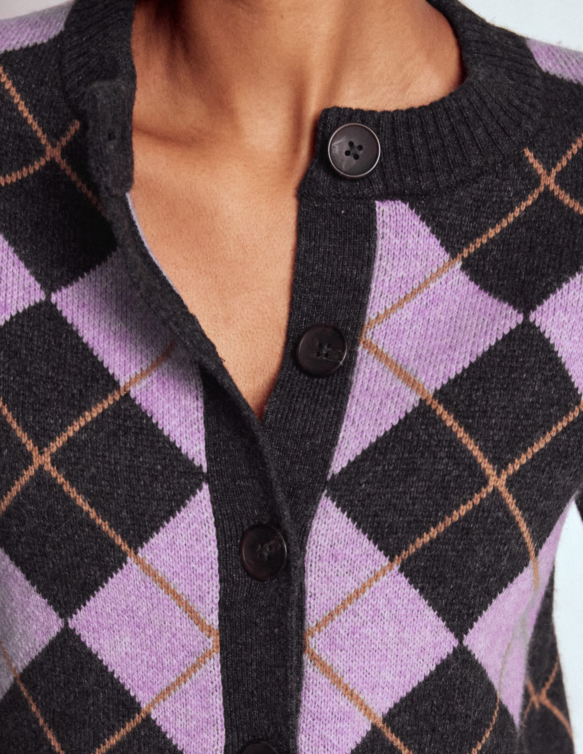 Abi Jacquard Cardigan-Lilac, Charcoal Melange Argyle | Boden (US)