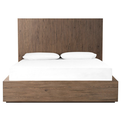 Lana Rustic Lodge Grey Oak Wood Bed - King | Kathy Kuo Home