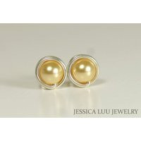 Sterling Silver Gold Pearl Stud Earrings - Available in 2 Sizes & Other Metal Options | Etsy (US)
