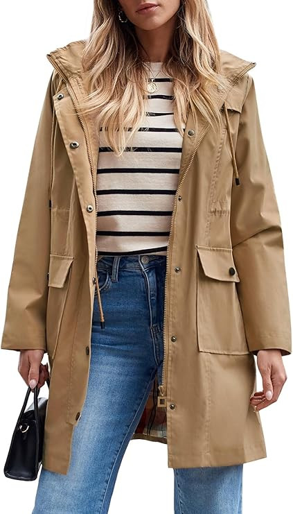 SaphiRose Women's Waterproof Rain Jacket Long Raincoat Hooded Windbreaker Trench Coat | Amazon (US)