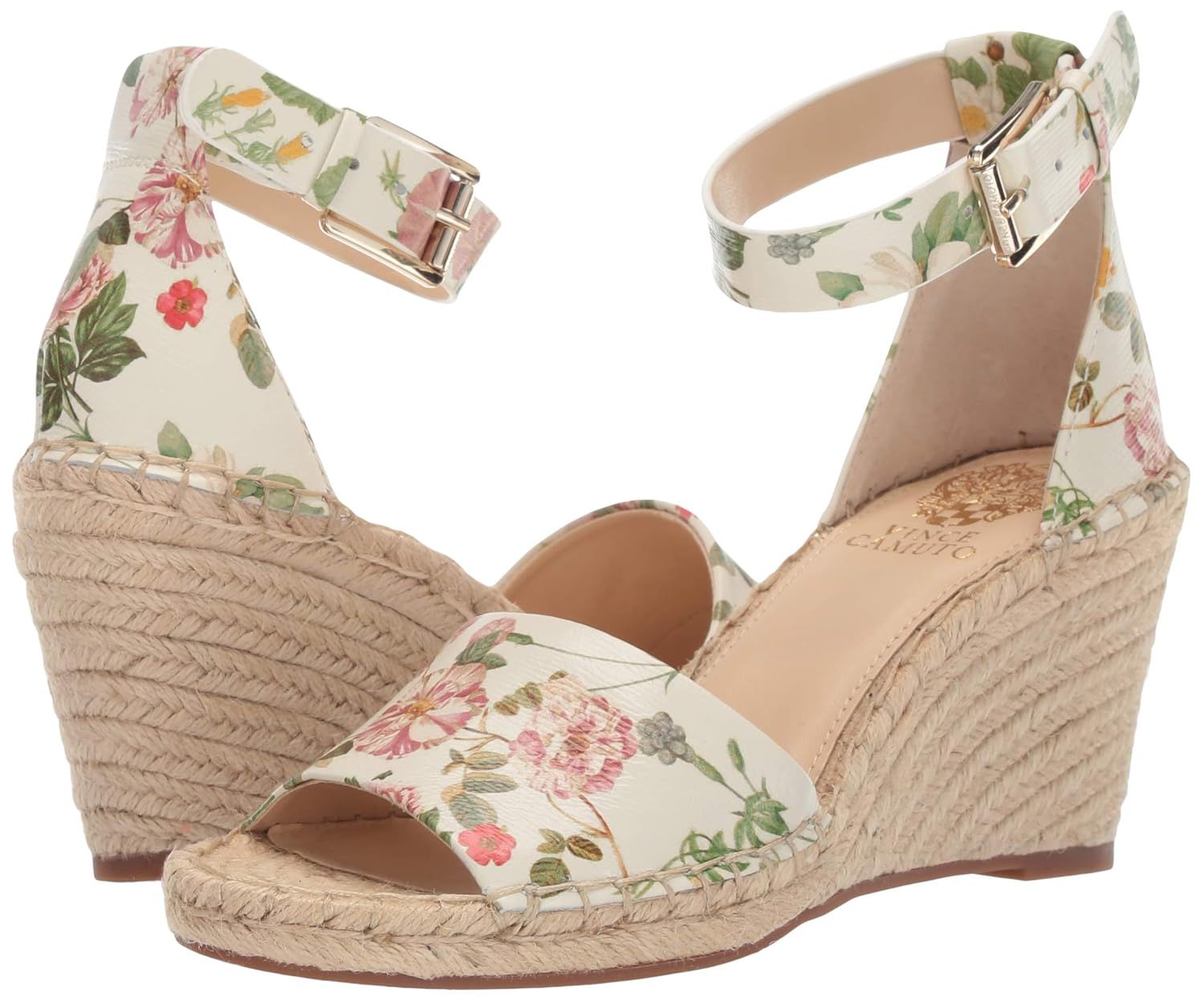 Leera Floral Leather Ankle Strap Espadrille Wedge Sandals | Amazon (US)