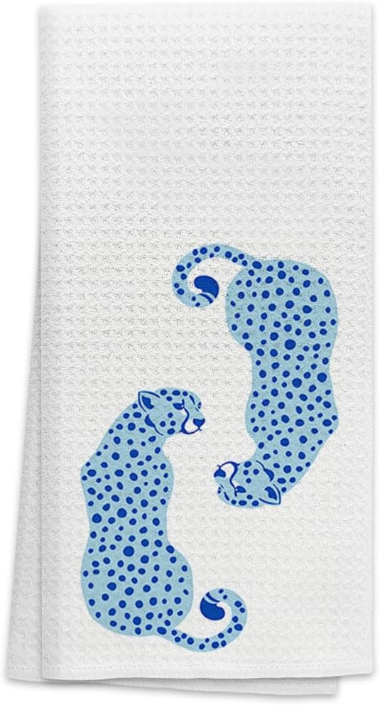 OHSUL Preppy Blue Cheetah Leopard Absorbent Kitchen Towels Dish Towels Dishcloth,Trendy Retro Wes... | Amazon (US)