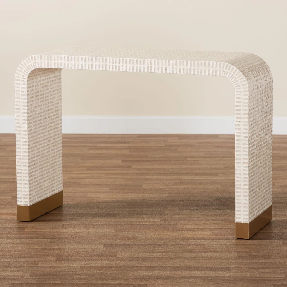 Konata Bali & Pari Carlyn Coastal Beige And White Mother Of Pearl Capiz Shell Console Table | Wayfair North America