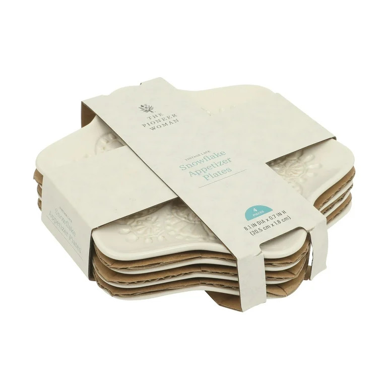 The Pioneer Woman Vintage Lace Snowflake Appetizer Plates, White, 8.5 in, 4-Pack | Walmart (US)