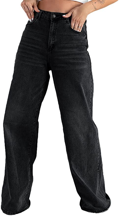 Sidefeel Women Casual Wide Leg Flare Jeans Loos Fit Denim Pants | Amazon (US)