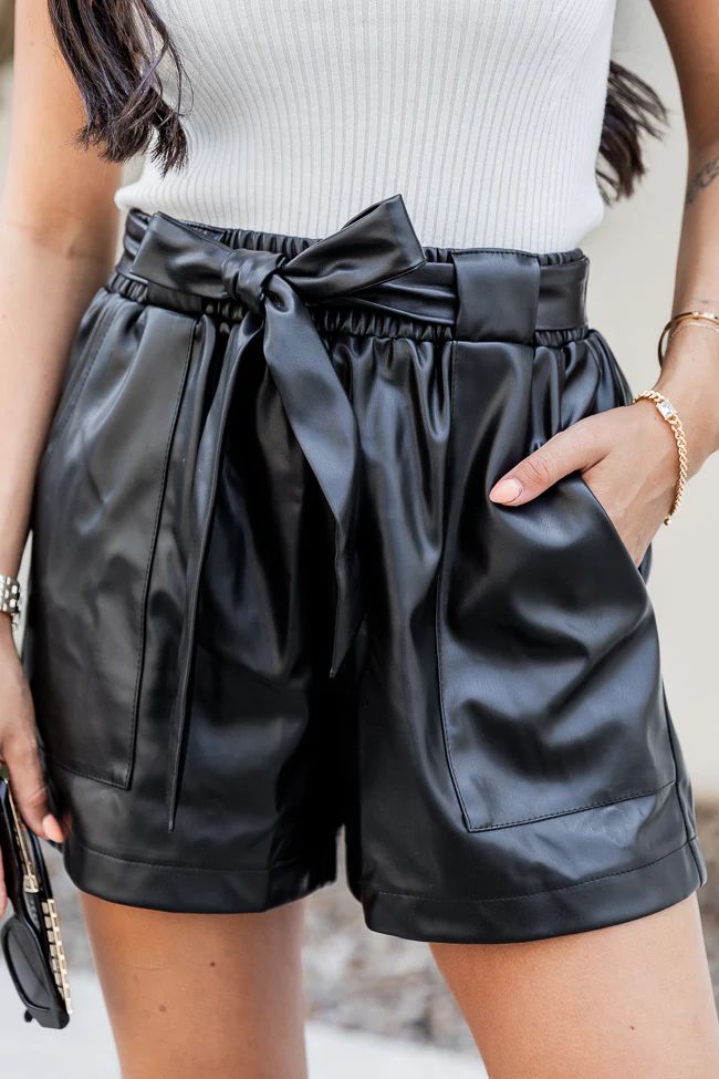 Make A Wish Black Faux Leather Shorts | Pink Lily