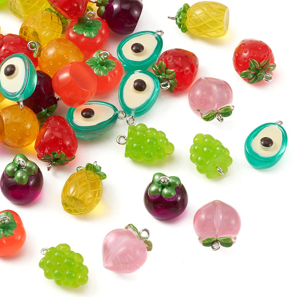 LiQunSweet 40Pcs 8 Styles 3D Resin Fruit Charms Strawberry Pineapple Small Pendant for Jewelry Ma... | Amazon (US)