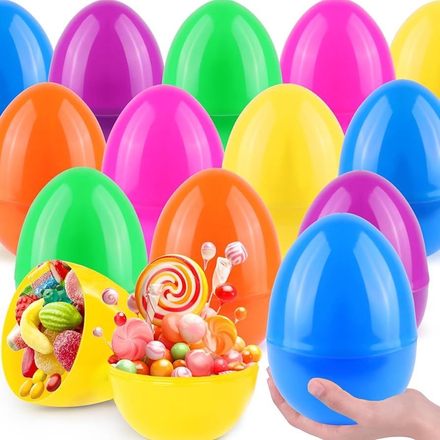 12 PCS Jumbo Easter Eggs 6 Inch Giant Plastic Bright Solid Easter Eggs Assorted Colors Large Fill... | Amazon (US)