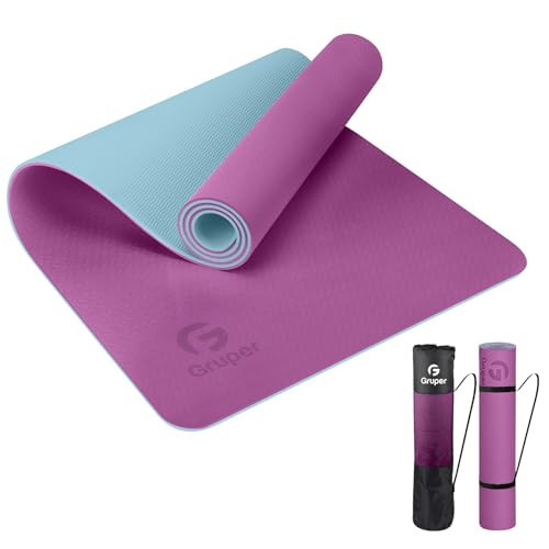 Yoga Mat Non Slip, Eco Friendly Fitness Exercise Mat with Carrying Strap,Pro Yoga Mats for Women,Workout Mats for Home, Pilates and Floor Exercises (Purple/Teal, Thickness-6mm) | Amazon (US)