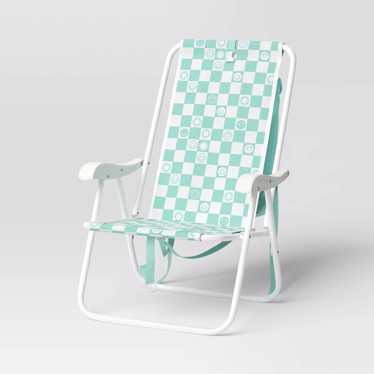 Recycled Fabric Backpack Outdoor Portable Beach Chair Aqua Blue Icon Checkboard - Sun Squad™ | Target