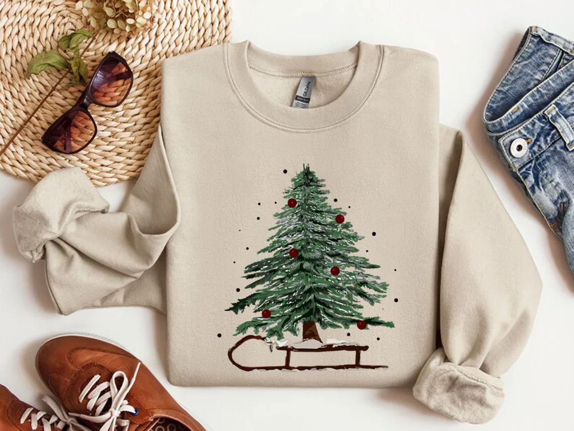 Woman's Holiday Sweatshirt, Women's Xmas Tee, Christmas Sleigh Crewneck, Christmas Tree Tee, Xmas... | Etsy (US)