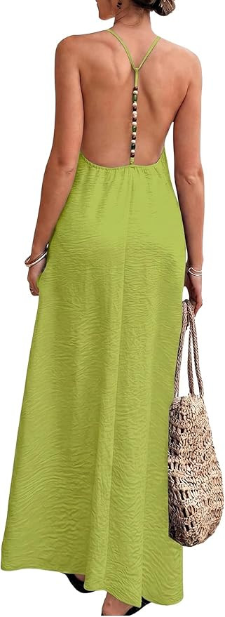 Verdusa Women's Backless Cami Dresses Linen Maxi Dress Sundress Open Back Vacation Beach Summer O... | Amazon (US)