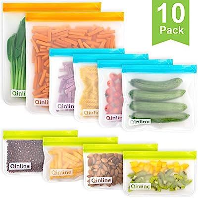 Reusable Storage Bags - 10 Pack BPA FREE Freezer Bags(2 Reusable Gallon Bags + 4 Leakproof Reusab... | Amazon (US)