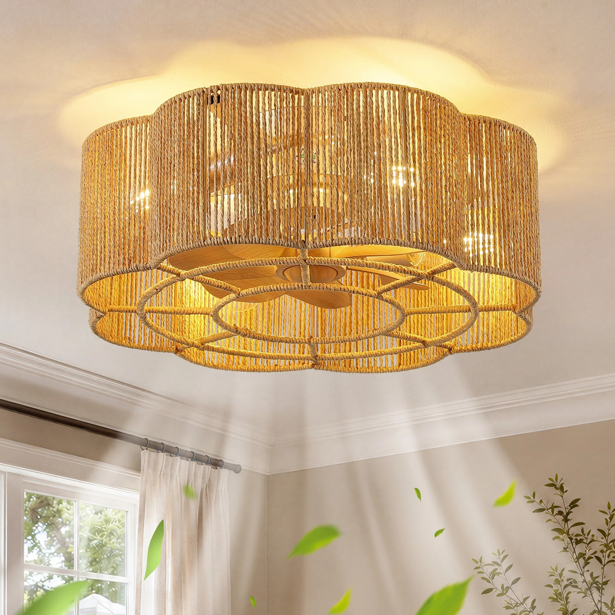 19.3'' Boho Caged Ceiling Fan with Fabric Shades, Light Kit and Remote Control | Wayfair North America
