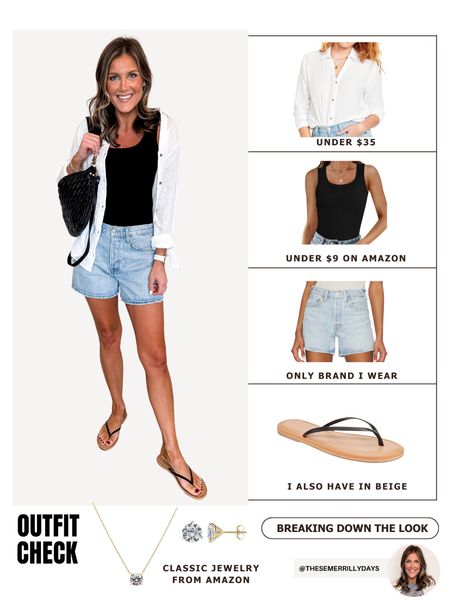 Casual Spring and Summer Outfit - 
I’m 5’6” with a long torso wearing a small tall in the white shirt, a medium in the black tank top and a 26 in the denim shorts 


#LTKfindsunder100 #LTKfindsunder50 #LTKstyletip