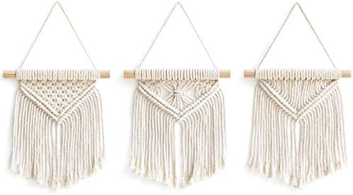Mkono Mini Macrame Wall Hanging Set of 3 Cute Boho Car Accessories Ornaments Woven Art Decor for Nur | Amazon (US)