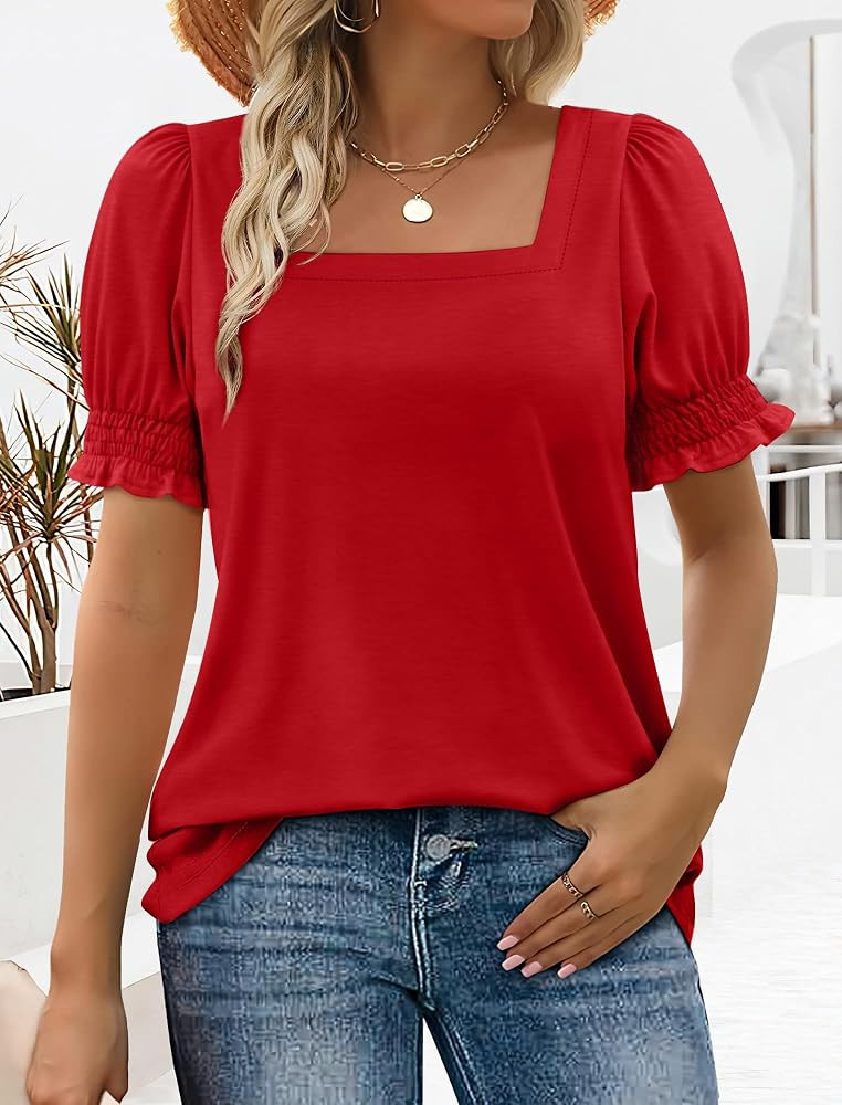 Womens Summer Outfits Short Sleeve Tops and Blouses 2025 Fashion Color Red S at Amazon Women’s ... | Amazon (US)