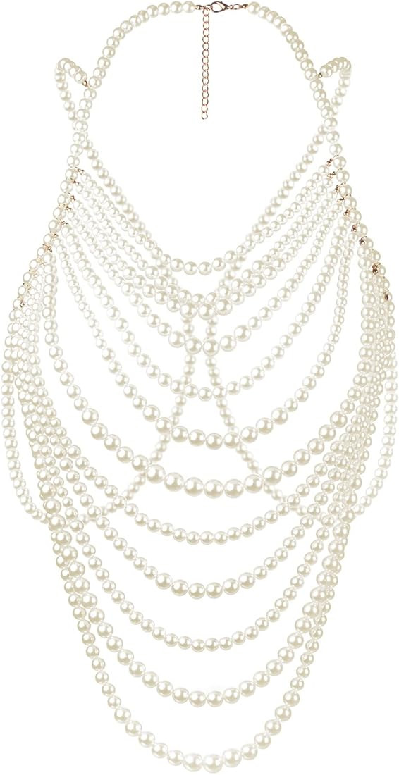 BELLULULU Women's Pearl Body Chain Bra Sexy Bikini Body Chain-shoulder Necklace paris Fashion Bod... | Amazon (US)
