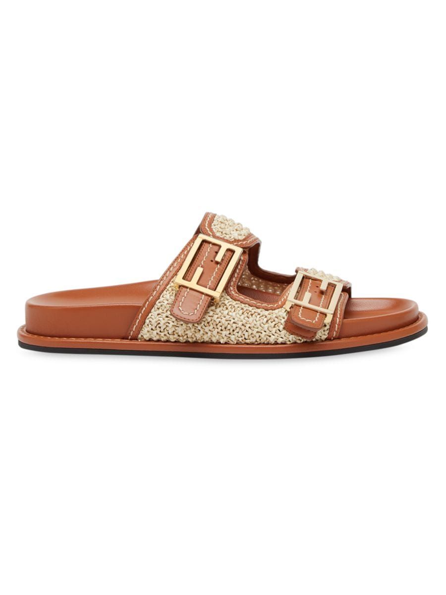 Shop Fendi Two-Strap FF Buckle Sandals | Saks Fifth Avenue | Saks Fifth Avenue