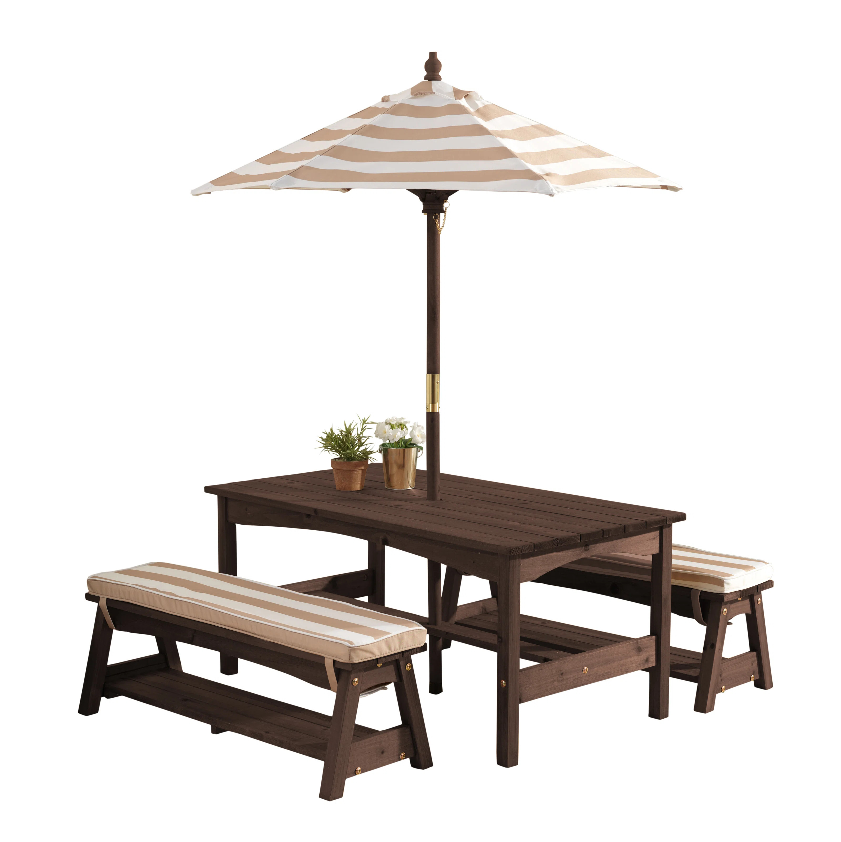 KidKraft Outdoor Wooden Table & Bench with Cushions and Umbrella, Espresso & Reviews | Wayfair | Wayfair North America