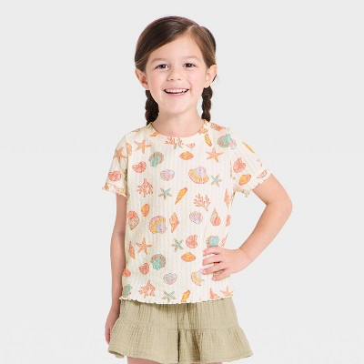 Toddler Girls' Short Sleeve Shells T-Shirt - Cat & Jack™ Cream 5T | Target