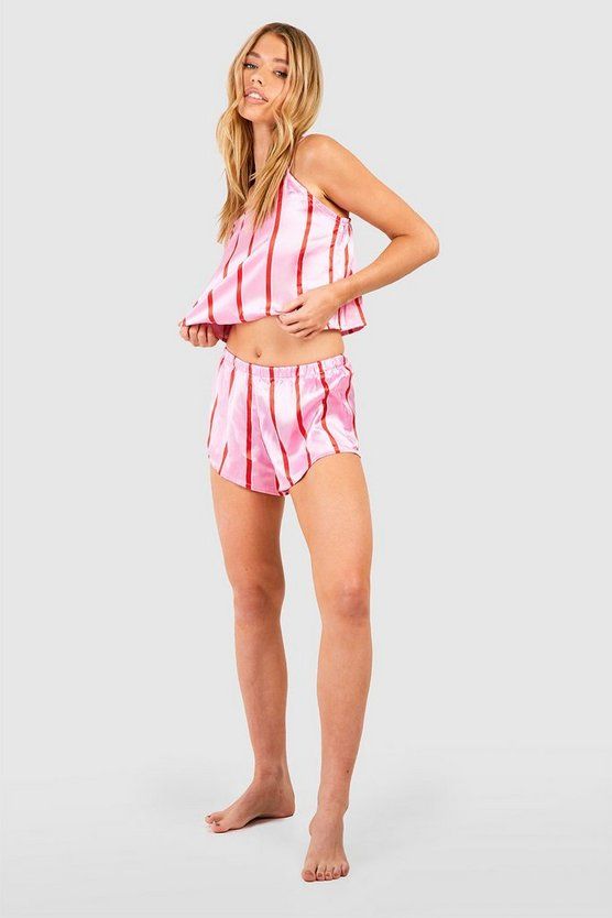 Skinny Stripe Cami And Pajama Short Set | Boohoo.com (US & CA)