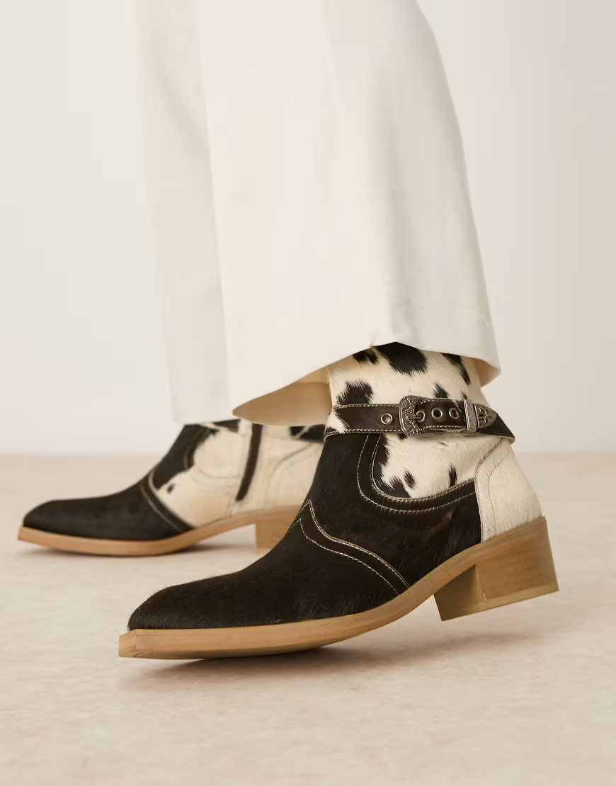 ASOS DESIGN Premium chelsea boots in cow hair with cuban heel-Brown | ASOS (Global)