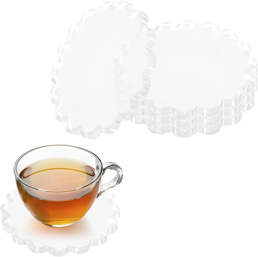 Scalloped Acrylic Coasters for Drinks, Clear Coasters Set of 4, Waterproof Coaster with Silicone ... | Amazon (US)