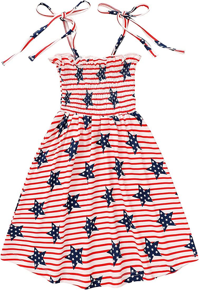 Tiny Cutey Toddler Girl 4th of July Dress America Flag Strap Dresses Kids Summer Clothes Backless... | Amazon (US)