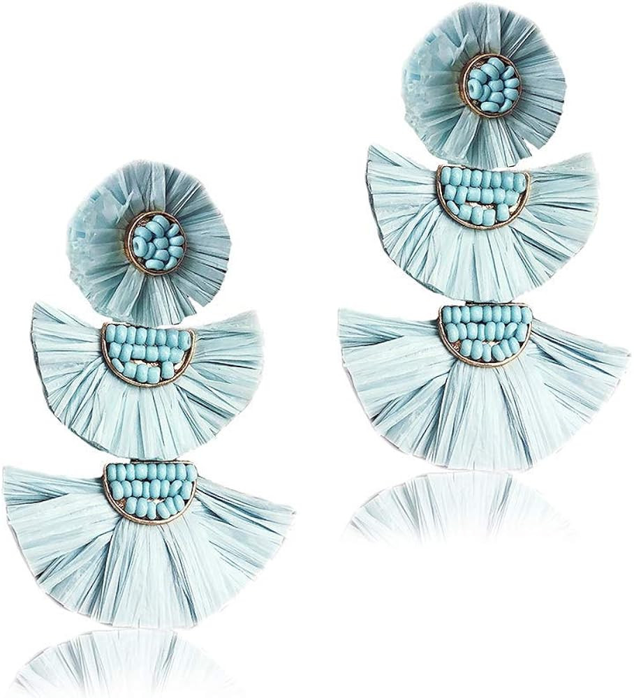 Bohemian Statement Earrings - Lightweight Tiered Raffia Beaded Earrings Drop Dangle Gifts for Wom... | Amazon (US)