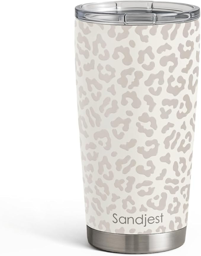 SANDJEST Leopard Print Tumbler 20oz Stainless Steel Insulated, Beige Leopard Travel Coffee Cup, B... | Amazon (US)