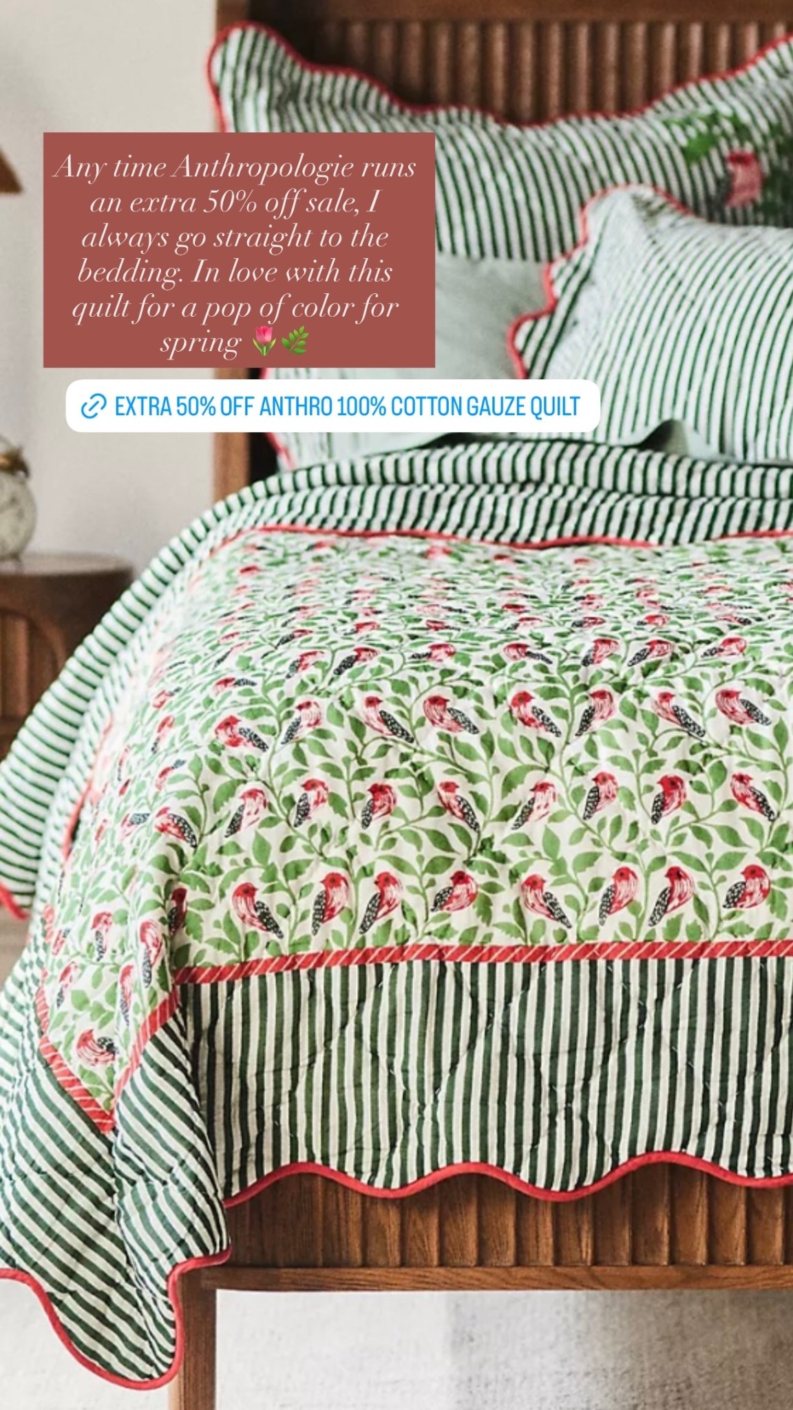 Any time @Anthropologie runs an extra 50% off sale, I always go straight to the bedding. In love with this quilt for a pop of color for spring 🌷🌿

#LTKSaleAlert #LTKHome
