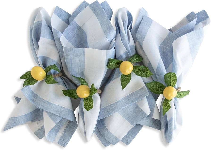 Solino Home Linen Napkins Set of 4-100% Pure Linen Cabana Stripe Sky Blue and White Cloth Dinner ... | Amazon (US)