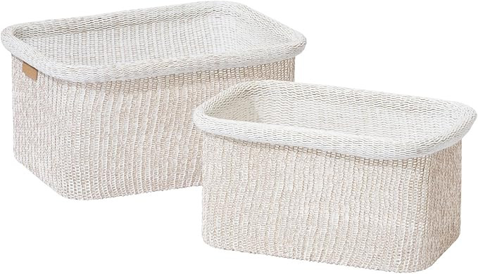La Jolie Maison Blended Fabric Storage Baskets Set of 2, Rectangle Knitted Baskets for Organizing... | Amazon (US)