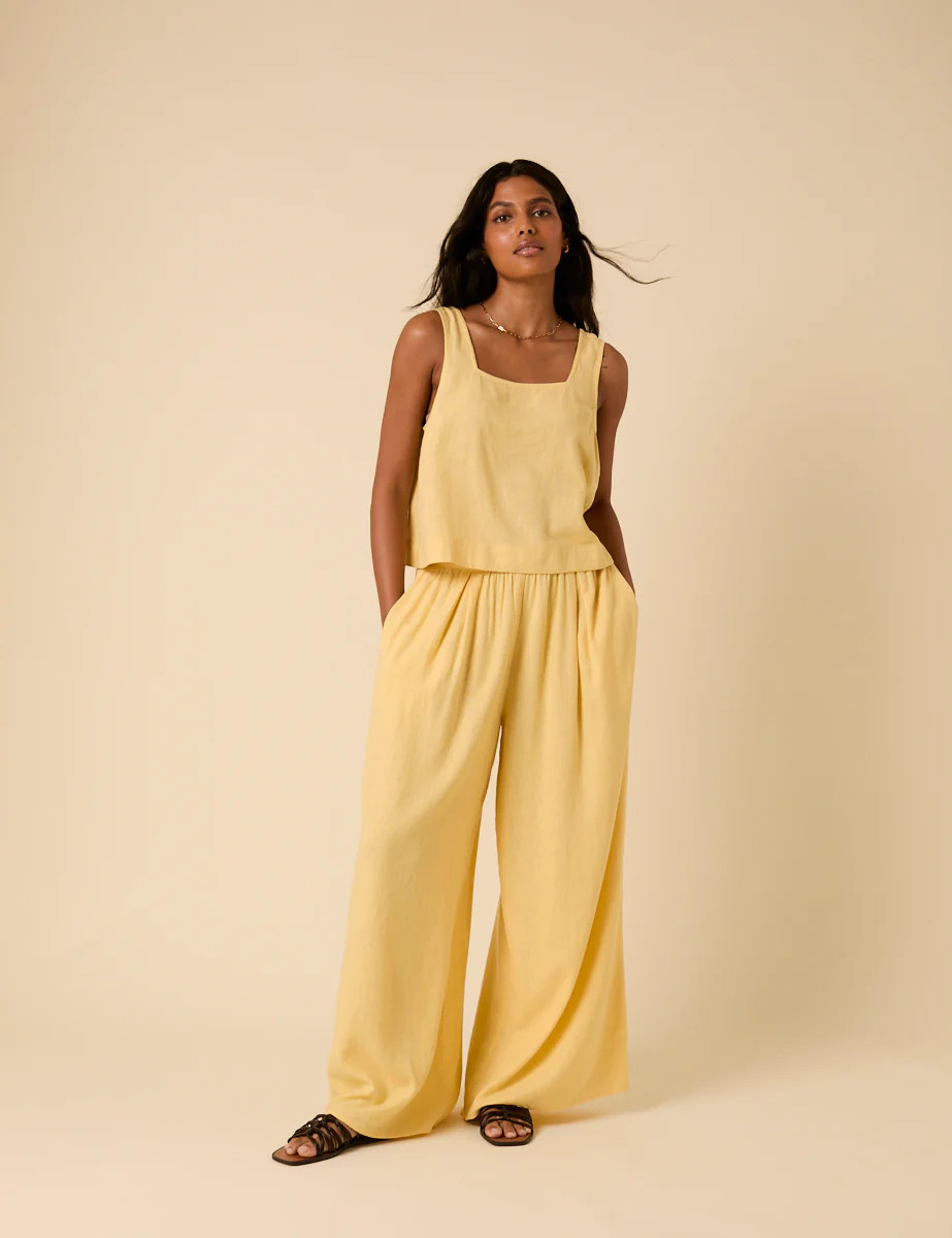 Butter Yellow Linen-blend Jerrow Trousers | Nobody's Child