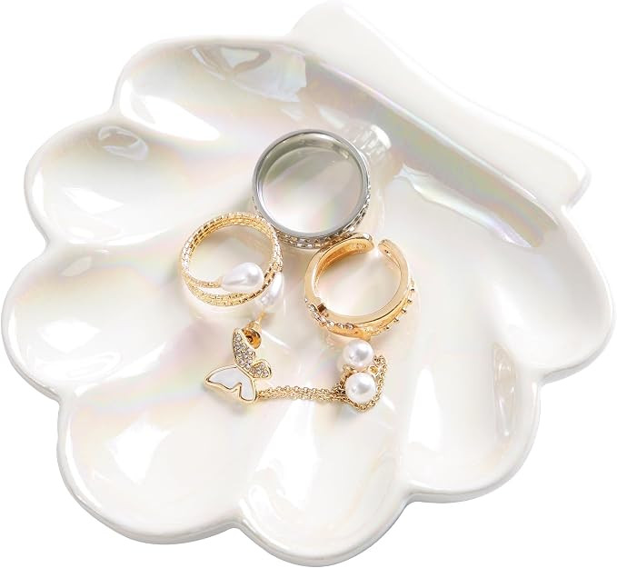 OSOPOLA Ceramic Pearlescent Shell Jewelry Tray - Decorative Ring Holder Dish Key Tray Cute Jewelr... | Amazon (US)