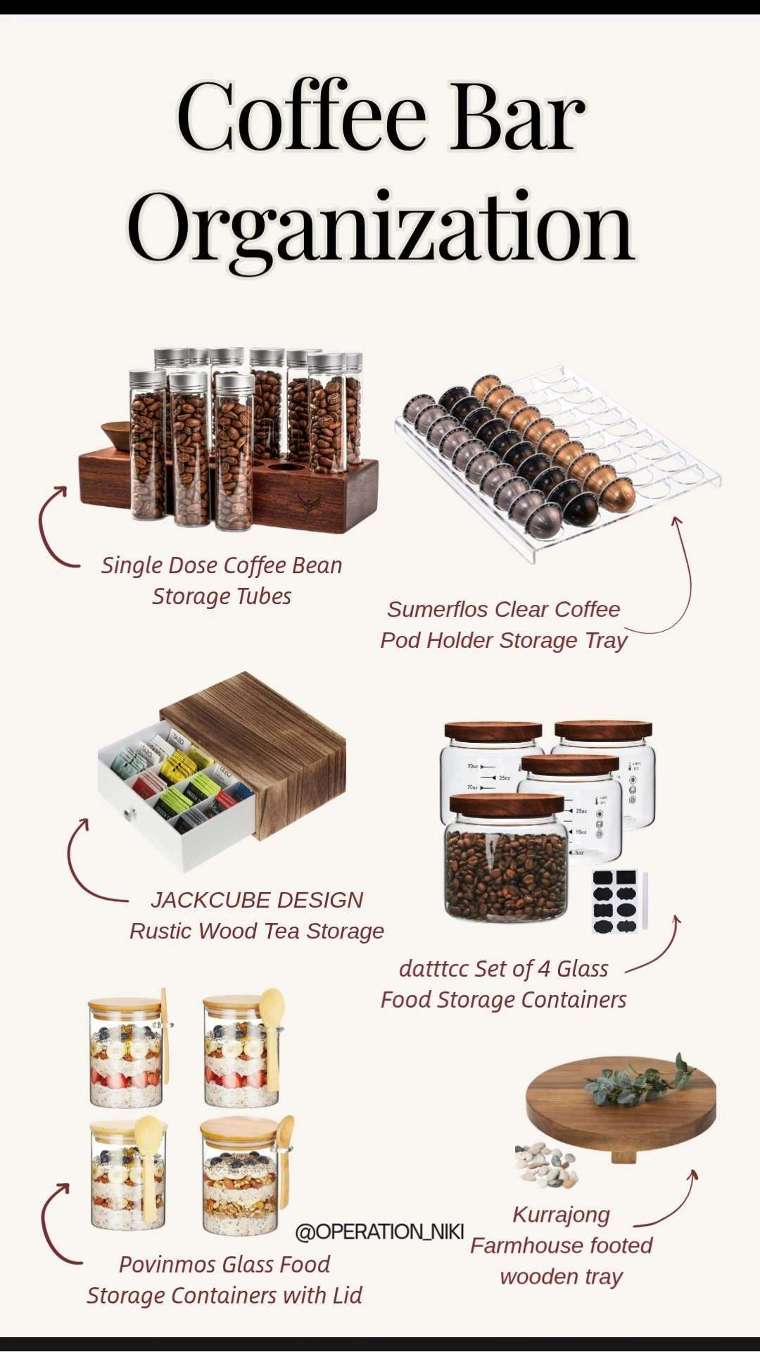 Elevate your morning ritual with a fully organized coffee bar. ☕️✨ This spring refresh brings together the perfect blend of style and function to keep your favorite brews within reach. From sleek coffee bean storage tubes and a tidy pod holder tray to dedicated tea storage, every detail has its place. These simple glass containers paired with a warm wooden tray create an aesthetic cafe vibe right on your kitchen counter. 🪵🌿 Follow for more @OPERATION_NIKI on IG, TikTok, & Facebook #CoffeeBar #KitchenOrganization #CoffeeStation #SpringRefresh #HomeDecor #OrganizedHome #CoffeeLovers #AmazonFinds #SpringClean2026 #OperationNiki #CoffeePods #TeaStorage #KitchenAesthetic #MorningRoutine 

  

#LTKmorningroutine #LTKfoodie #LTKmorningroutine #LTKHome
