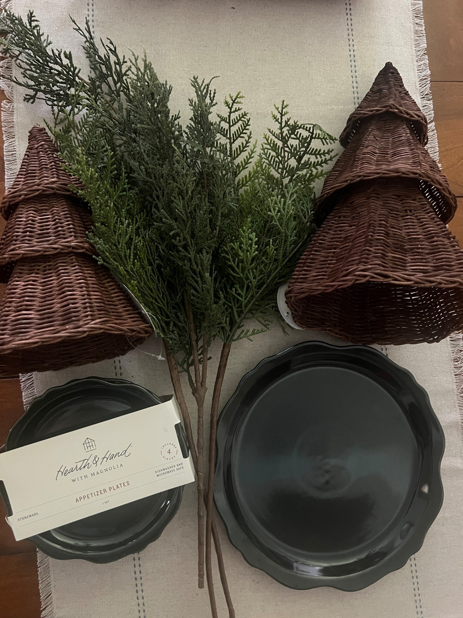 Christmas decor
Wicker trees 
Holiday plates

#LTKHome #LTKSeasonal #LTKHoliday